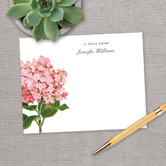 Tarjeta Pequeña Elegante Flor de Hortensia Rosa Vintage con Nombre