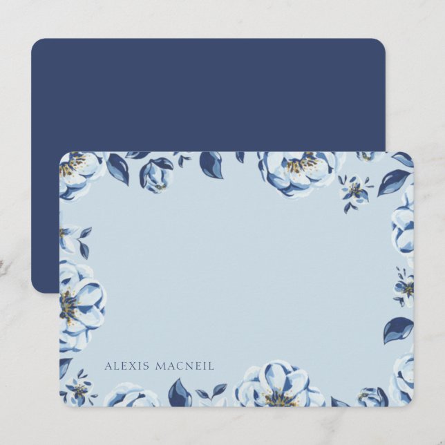 Tarjeta Pequeña Elegante Floral Azul Mujeres Estacionalmente Perso (Anverso / Reverso)