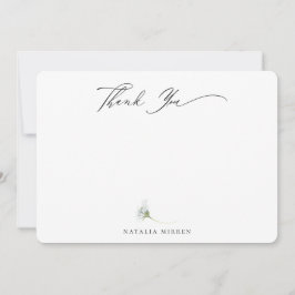 Tarjeta Pequeña Elegante Floral Botánica Azul Dusty Gracias