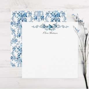 Tarjeta Pequeña Elegante floral rococó azul y blanco francés