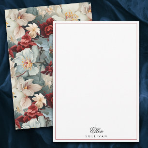 Tarjeta Pequeña Elegante Floral Rojo Azul/Ruby Personalizado