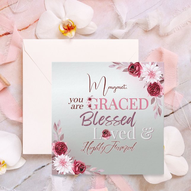 Tarjeta Pequeña Elegante Floral Rosa Gramado Bendito Amado (Subido por el creador)