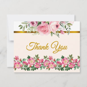 Tarjeta Pequeña Elegante Floral Rosa Rubor y Escritura Dorada 
