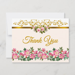 Tarjeta Pequeña Elegante Floral Rosa y Escritura Dorada 