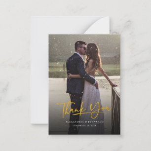 Tarjeta Pequeña Elegante Foto Agradecimiento de Boda con Letra a M