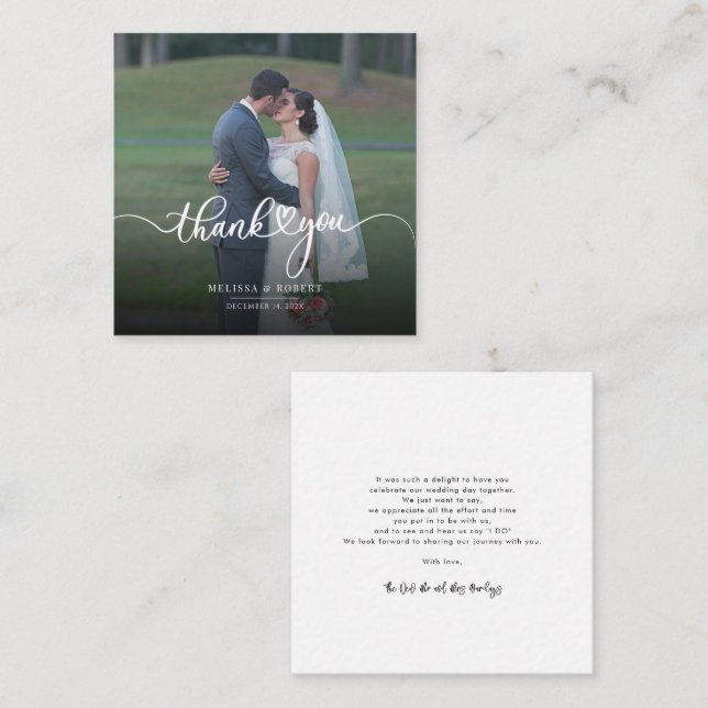 Tarjeta Pequeña Elegante foto Boda moderna Gracias (Anverso / Reverso)