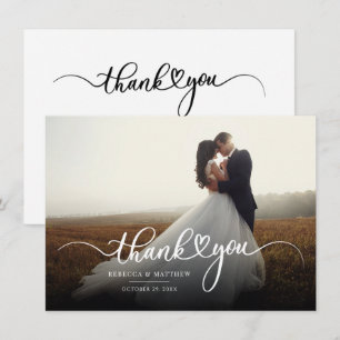 Tarjeta Pequeña Elegante foto de boda Carta de agradecimiento escr