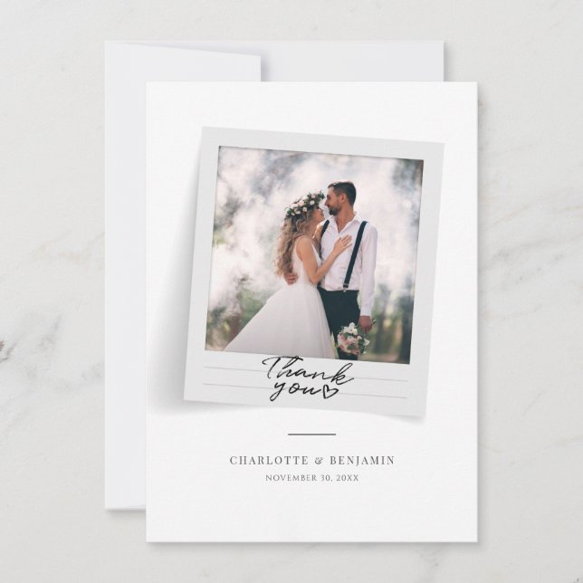 Tarjeta Pequeña Elegante foto de boda gracias (Anverso)