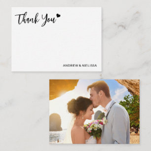 Tarjeta Pequeña Elegante foto de boda gracias pareja recién casada