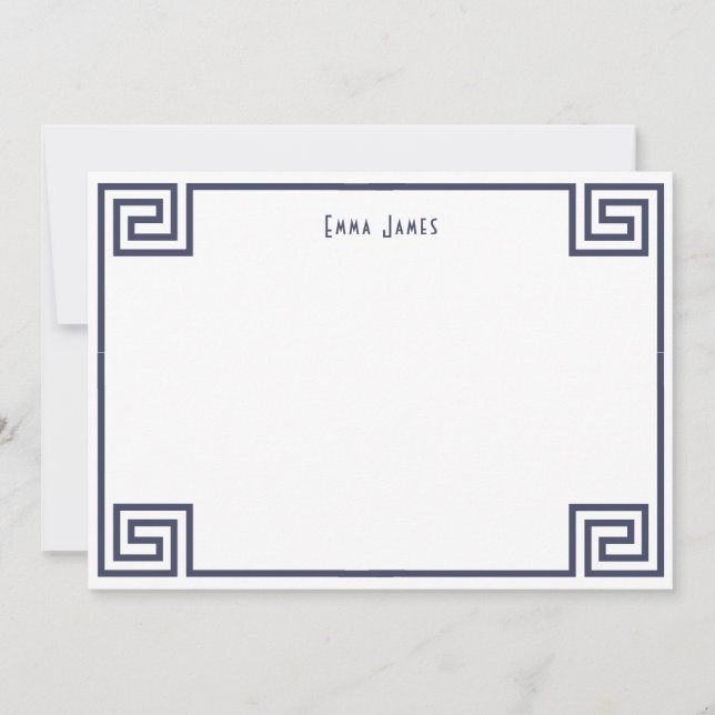 Tarjeta Pequeña Elegante frontera de clave griega azul de la marin (Anverso)