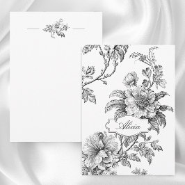 Tarjeta Pequeña Elegante grabado B&W Floral con nombre o monograma