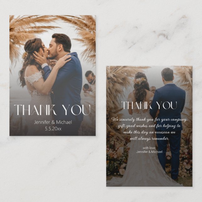 Tarjeta Pequeña elegante gracias 2 fotos mínima boda desvanecido (Anverso / Reverso)