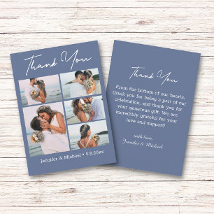 Tarjeta Pequeña elegante gracias azul blanco 5 fotos boda