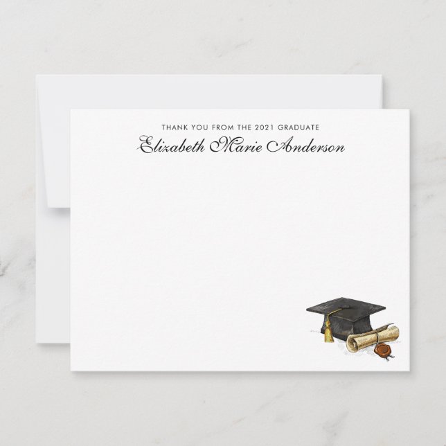 Tarjeta Pequeña Elegante Gracias De La Graduación De Graduación De (Anverso)