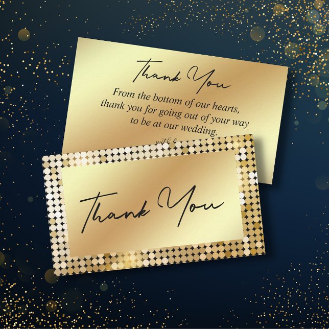 Tarjeta Pequeña elegante gracias retro disco oro moda boda (Subido por el creador)