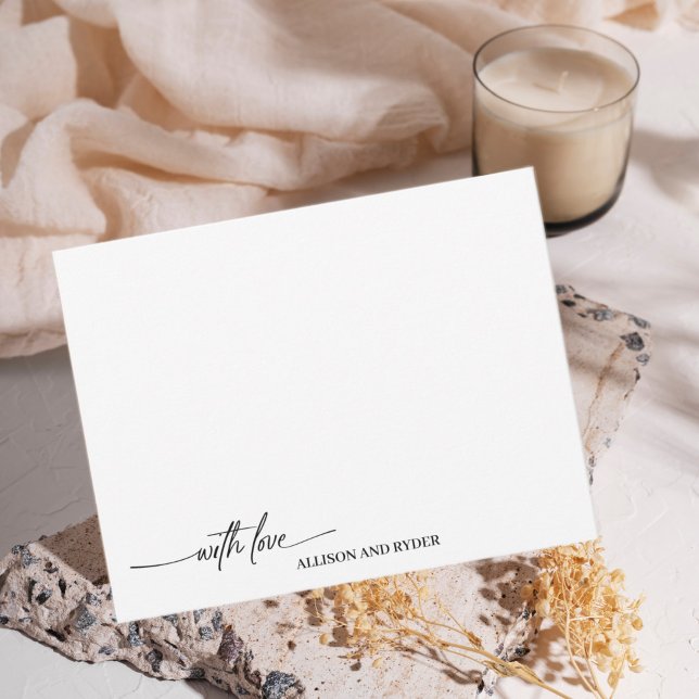 Tarjeta Pequeña Elegante guión blanco negro con amor gracias (Subido por el creador)