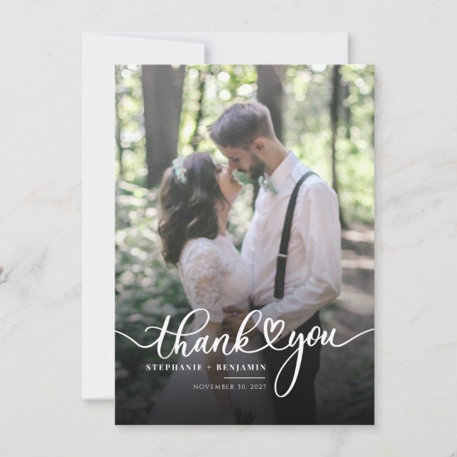 Tarjeta Pequeña Elegante guión Boda foto gracias (Anverso)