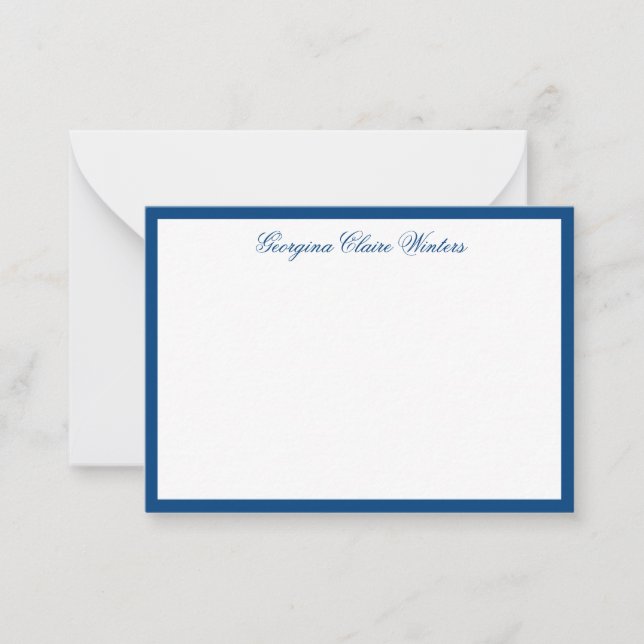 Tarjeta Pequeña Elegante guión clásico personalizado azul de la ma (Anverso)