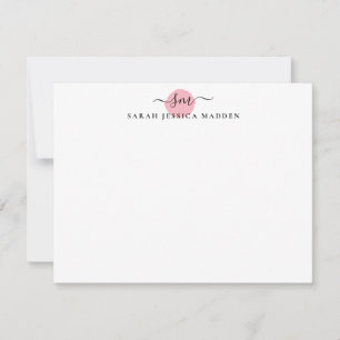 Tarjeta Pequeña Elegante Guión De Dos Monogramos Tragar Punto Rosa