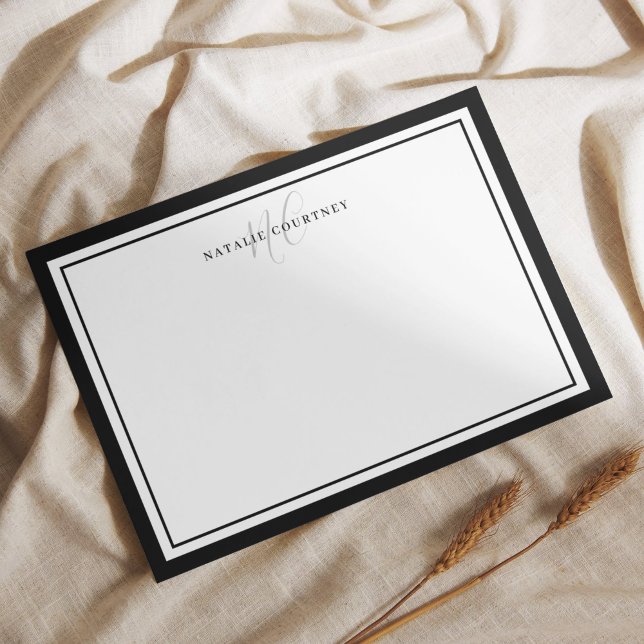 Tarjeta Pequeña Elegante guión de monograma blanco y negro con dos (Subido por el creador)