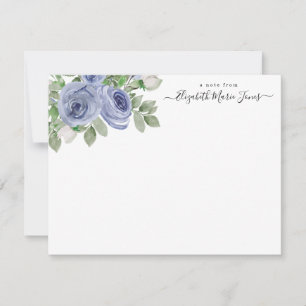 Tarjeta Pequeña Elegante guión de Rosa floral azul floral
