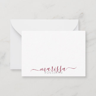 Tarjeta Pequeña Elegante guión moderno Borgoña nombre de monograma