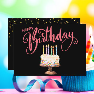 Tarjeta Pequeña Elegante guión moderno colorido Feliz cumpleaños