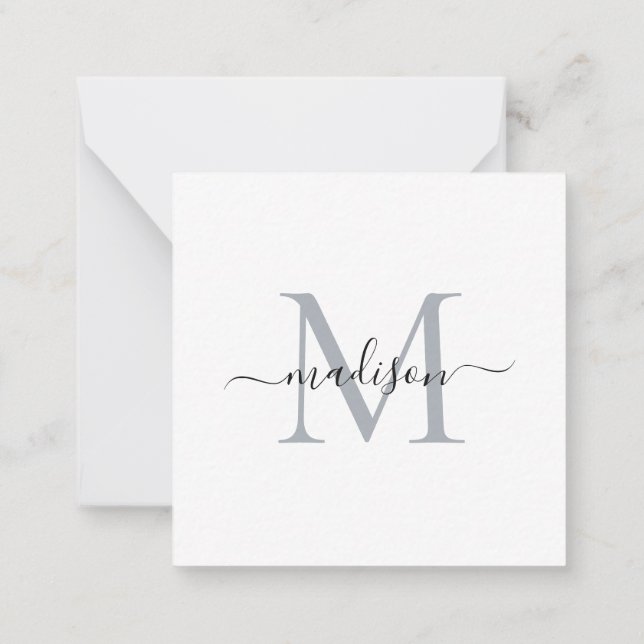 Tarjeta Pequeña Elegante guión moderno de monograma femenino gris (Reverso)