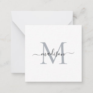 Tarjeta Pequeña Elegante guión moderno de monograma femenino gris