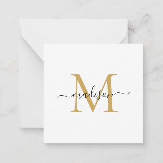Tarjeta Pequeña Elegante guión moderno de monograma femenino oro (Reverso)