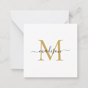 Tarjeta Pequeña Elegante guión moderno de monograma femenino oro
