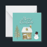 Tarjeta Pequeña Elegante guión moderno gráfico invierno muñeco de<br><div class="desc">Elegante guión moderno gráfico de invierno nevado tarjeta de Navidades azules.</div>