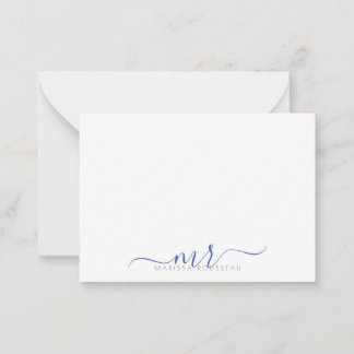 Tarjeta Pequeña Elegante guión moderno Monograma Iniciales azules
