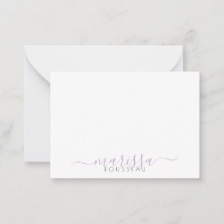 Tarjeta Pequeña Elegante guión moderno Purple Monograma Nombre