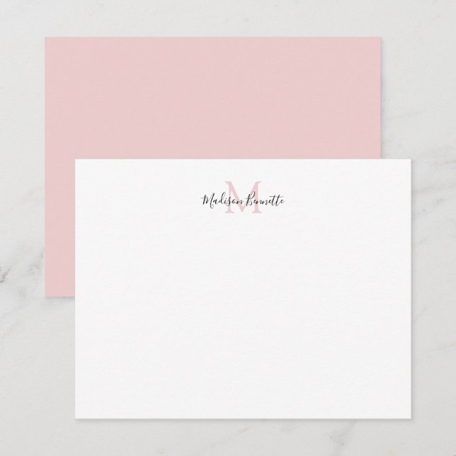 Tarjeta Pequeña Elegante guión simple Monograma Rubor de oro rosa (Anverso / Reverso)