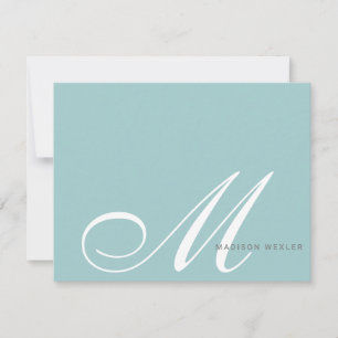 Tarjeta Pequeña Elegante guión verde azul monograma inicial
