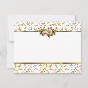 Tarjeta Pequeña Elegante hoja de oro y rosa rosa Gracias