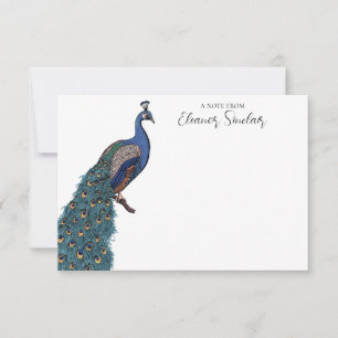 Tarjeta Pequeña Elegante Ilustracion de pavo real Verde azulado