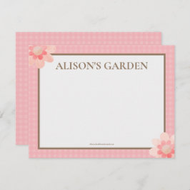 Tarjeta Pequeña Elegante Jardín Acuático Rosa Gingham