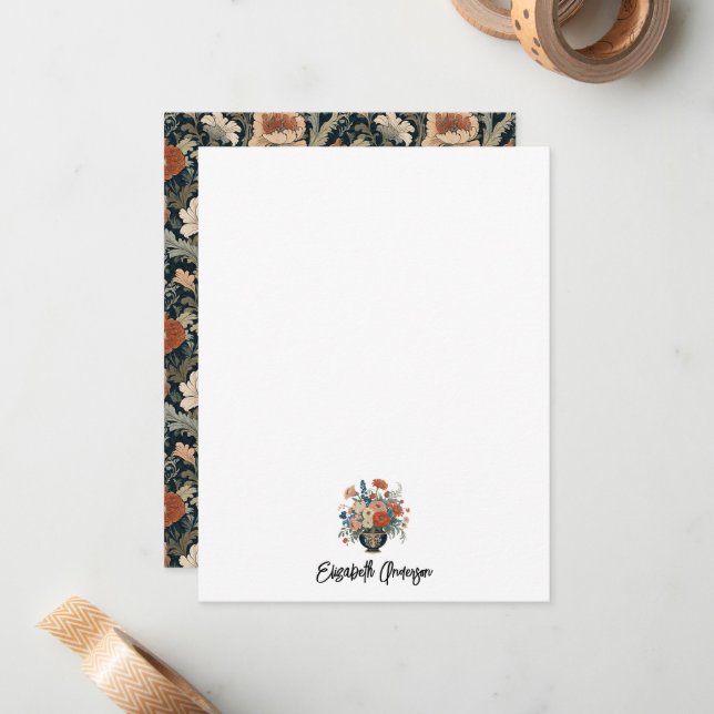 Tarjeta Pequeña Elegante Jardín Floral Monograma Stationery (Anverso/Reverso In Situ)