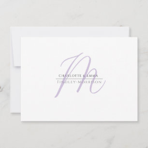 Tarjeta Pequeña Elegante lavanda moderna Black Monograma Pareja