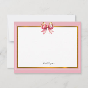 Tarjeta Pequeña Elegante lazo rosa y dorado Gracias