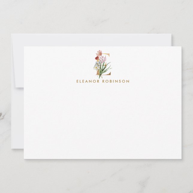 Tarjeta Pequeña Elegante Letra floral Gold Monograma E Personaliza (Anverso)