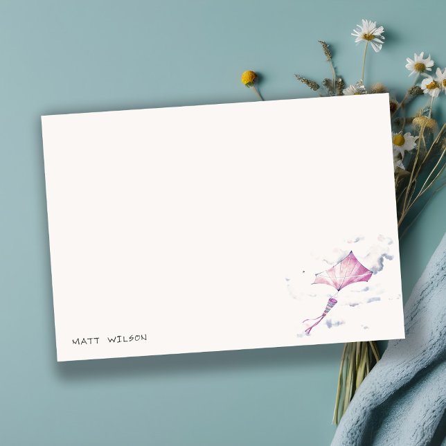 Tarjeta Pequeña Elegante lindo rosa volando cometa cielo nubes cum (Subido por el creador)