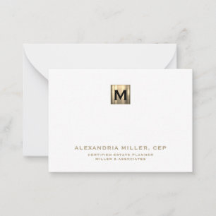 Tarjeta Pequeña Elegante logotipo inicial blanco y dorado