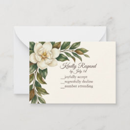 Tarjeta Pequeña Elegante Magnolia Marfil RSVP de Boda