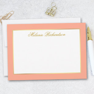 Tarjeta Pequeña Elegante Marco de color dorado de color Peach - El
