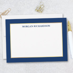Tarjeta Pequeña Elegante marco dorado azul de la marina - Elija ta