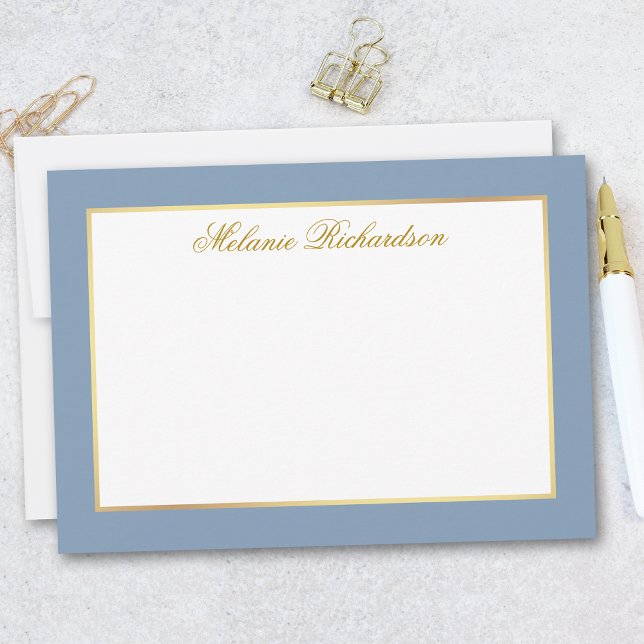 Tarjeta Pequeña Elegante Marco dorado azul turbio - Elegir tamaño  (Customize to change text color, add more text or to change color of back of card.)