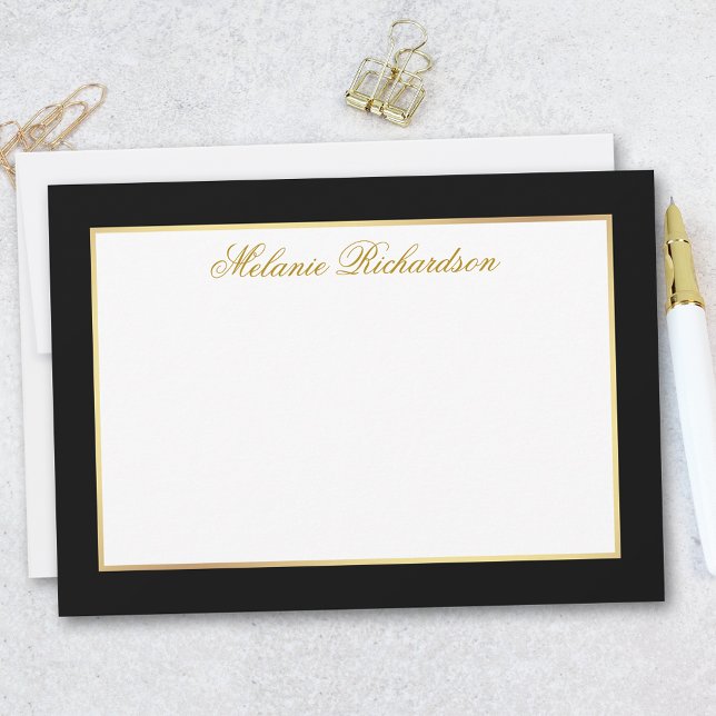 Tarjeta Pequeña Elegante marco dorado negro y blanco (Customize to change text color, add more text or to change color of back of card.)